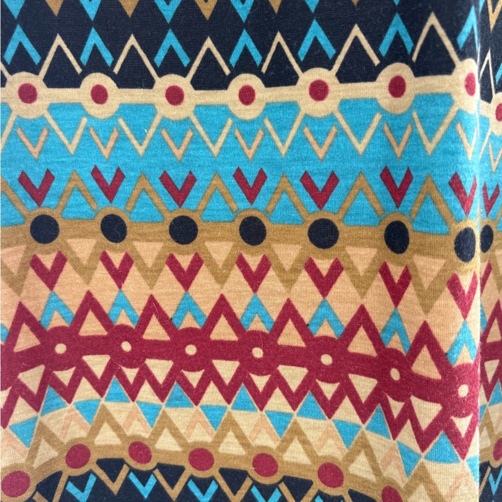 Boho Off-Shoulder Patterned Tunic Top in Turquoise & Mustard Size M - Picture 2 of 10